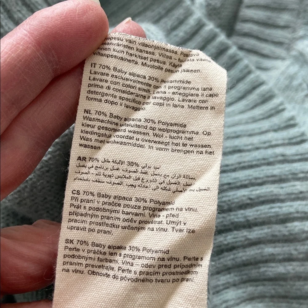 Odd Molly V Neck Baby Alpaca Soft Green with ruffle cuffs Designer Large (3) - Picture 9 of 12